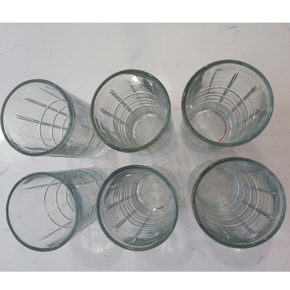 Vintage Anchor hocking 6pc Tartan drink glassware plaid etched geo pattern16oz - Picture 6 of 6